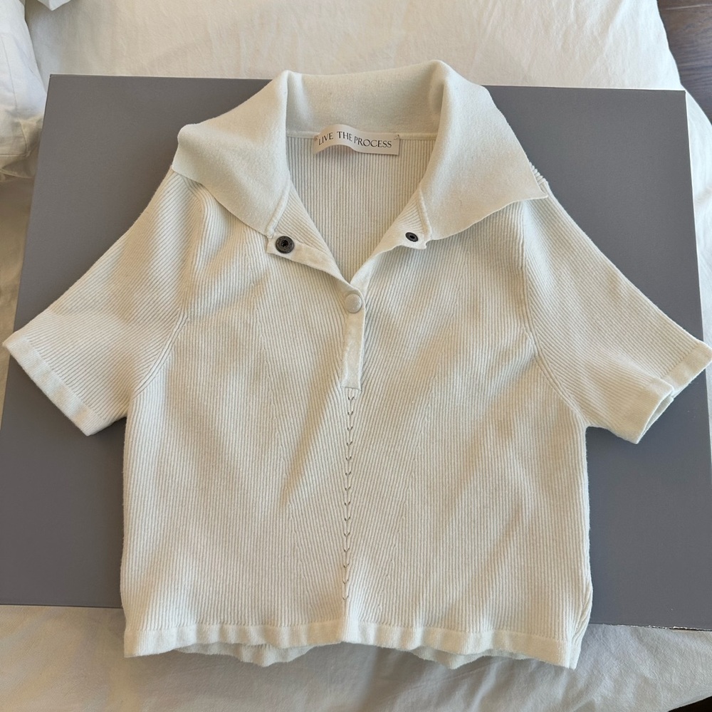 Live The Process Cream Button Down Shirt with Textured Knit